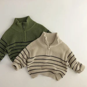 Stand Up Collar Half Zipper/Boys Knit Pullover Tops
