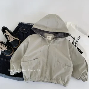 Boys Solid Color Hooded Jacket